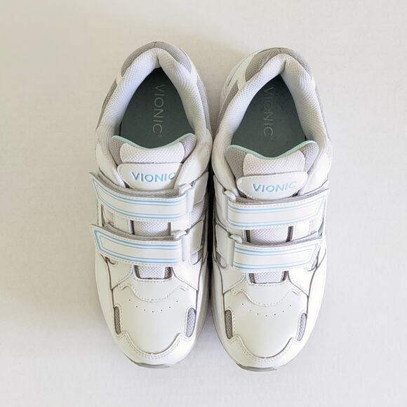 Vionic Tabi Leather Womens 11 Wide Hook & Loop White Blue Walking Sneakers - Picture 2 of 8
